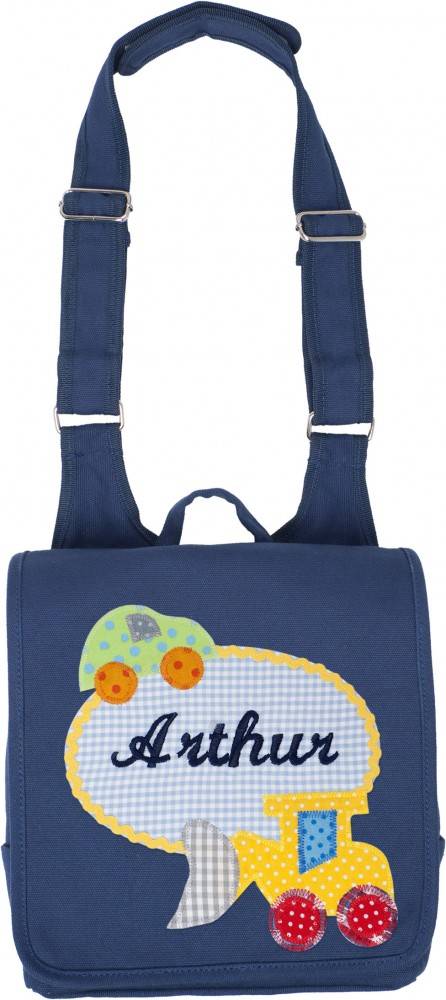 crêpes suzette Kindergartentasche mit Namen bestickt mit Bagger