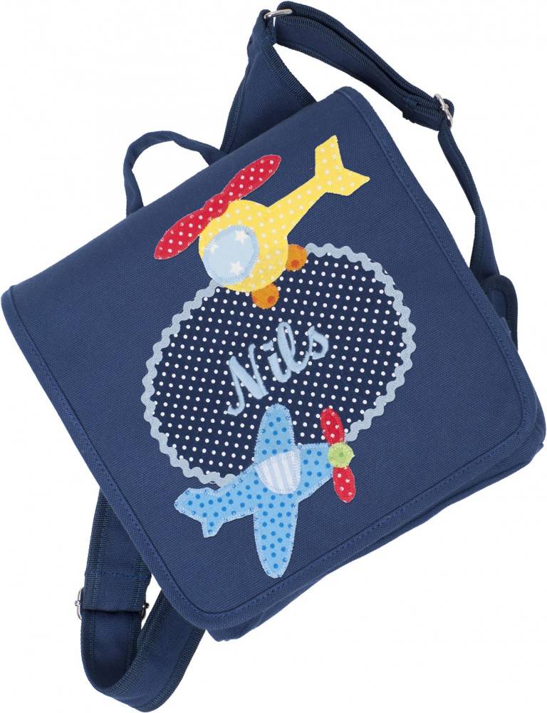 crêpes suzette Kindergartentasche mit Namen bestickt mit Hubschrauber