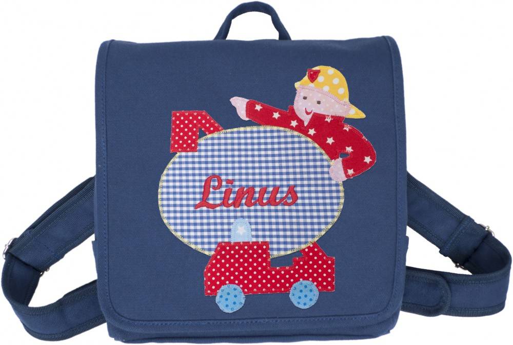 crêpes suzette Kindergartentasche mit Namen bestickt mit Feuerwehr