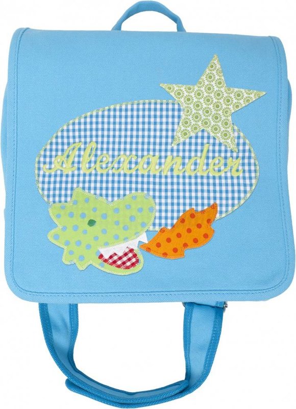 crêpes suzette Kindergartentasche mit Namen bestickt mit kleinem Drachen