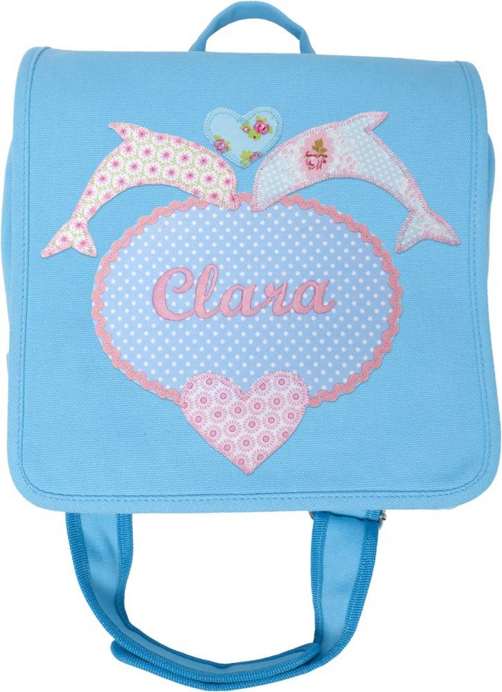 crêpes suzette Kindergartentasche mit Namen bestickt mit Delfin