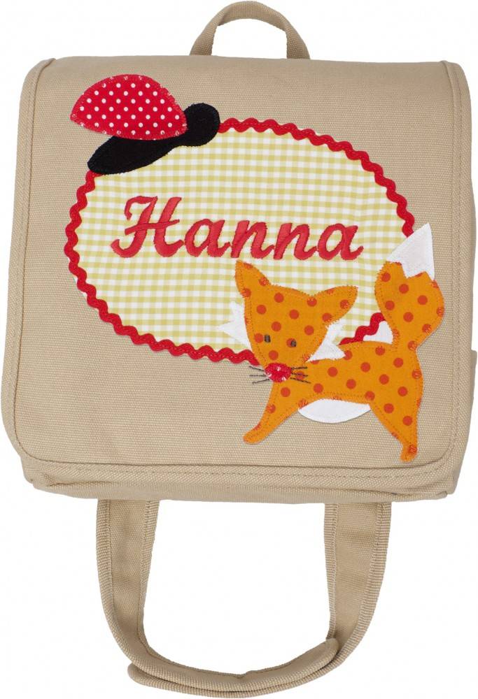 crêpes suzette Kindergartentasche mit Namen bestickt, Fuchs und Marienkäfer