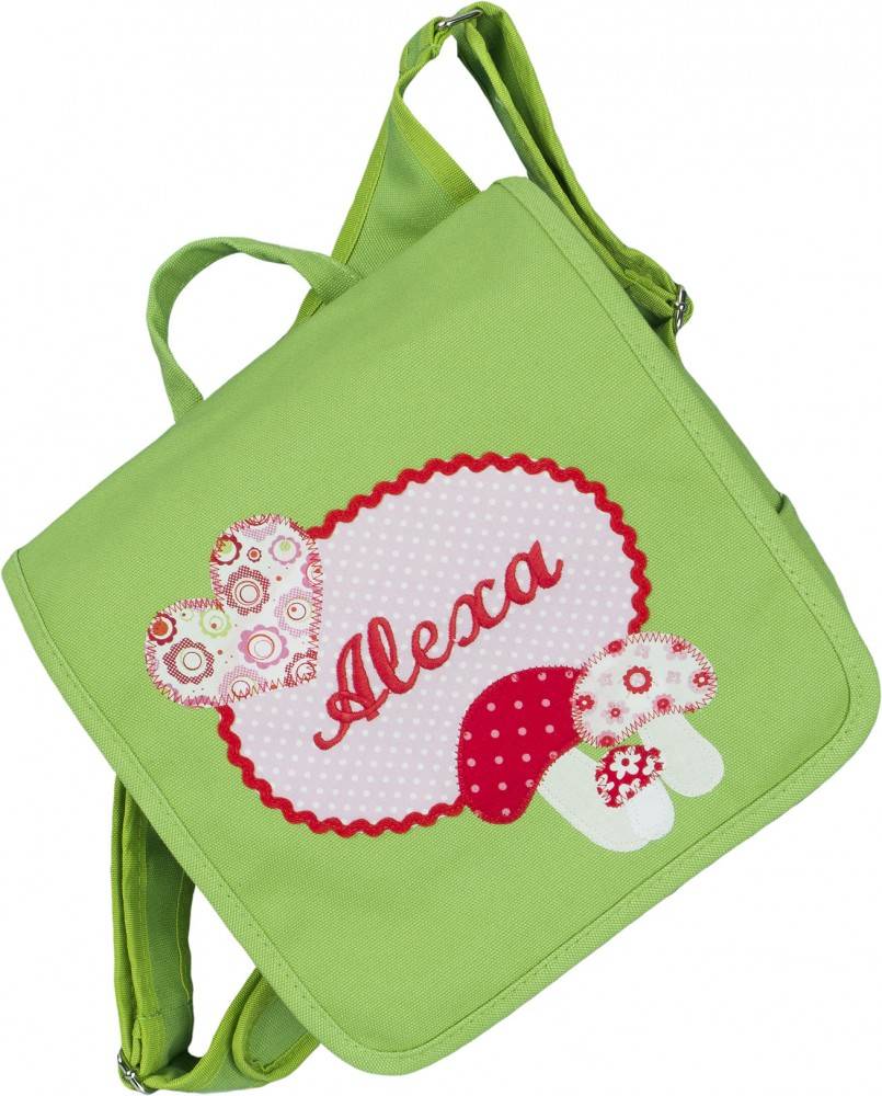 crêpes suzette Kindergartentasche / Rucksack mit Namen bestickt. Glückspilz, Fliegenpilz, Pilz