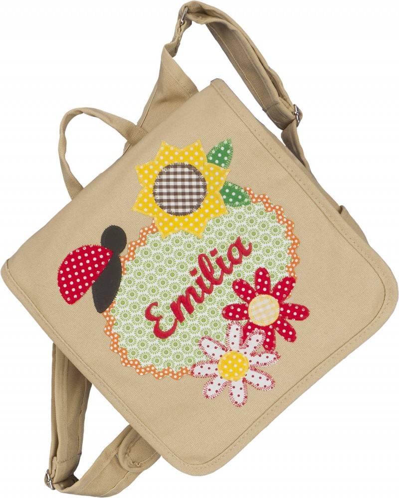 crêpes suzette Kindergartentasche wandelbar zum Rucksack mit Namen bestickt Flower Power