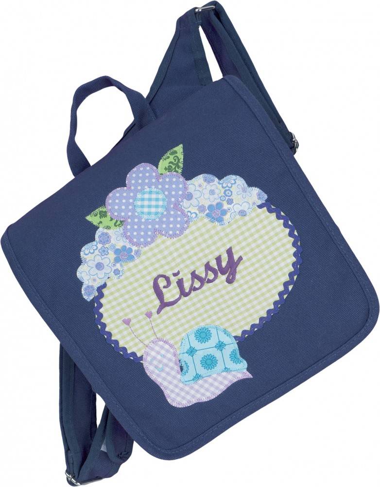 crêpes suzette Kindergartentasche mit Namen bestickt wandelbar zum Kinderrucksack. Schnecke