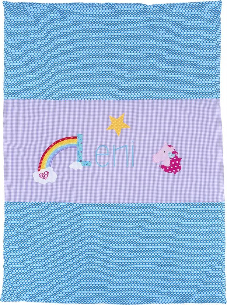 crêpes suzette Krabbeldecke mit Namen Motiv Pferd und Regenbogen – Größe: 70cm x 90cm