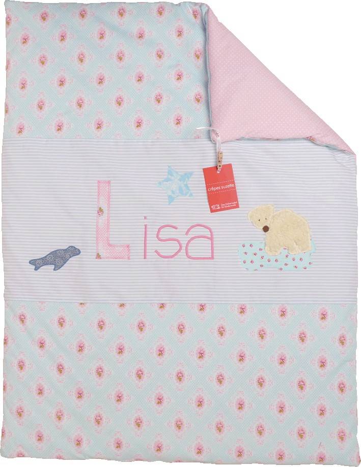crêpes suzette Krabbeldecke, Namensdecke - Eisbär in rosa – Größe: 70cm x 90cm
