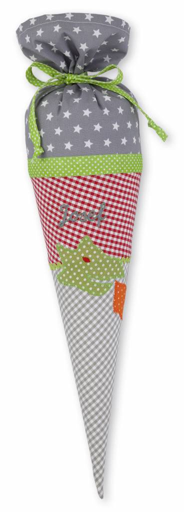 Geschwisterschultüte aus Stoff mit Drache und Wunschnamen