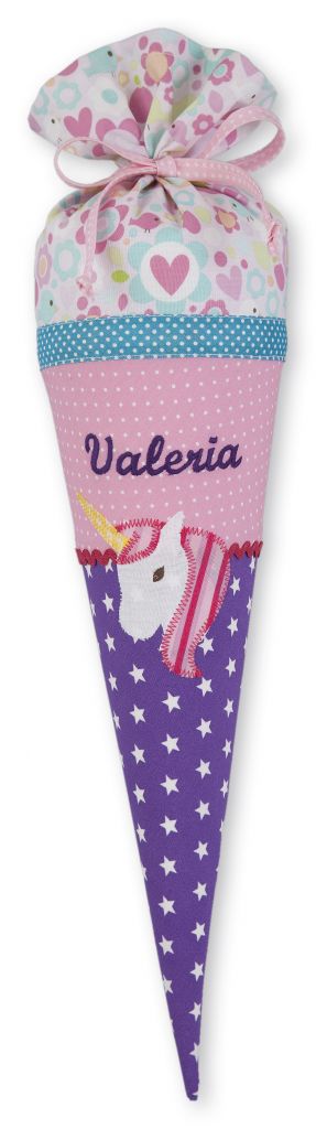 Geschwisterschultüte aus Stoff mit Einhorn und Wunschnamen