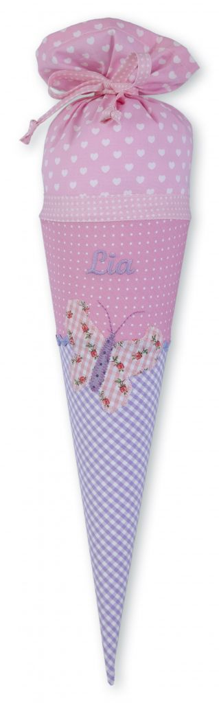 Geschwisterschultüte aus Stoff mit Schmetterling und Wunschnamen