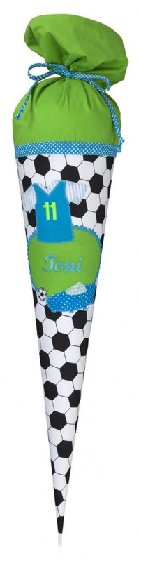 crêpes suzette Schultüte aus Stoff, Fußball, Fussball  Farbe : Schwarz Weiß Grün Türkis