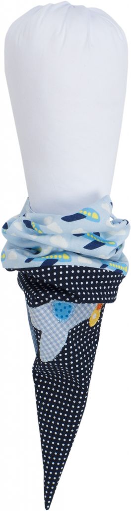 crêpes suzette Geschwisterschultüte aus Stoff mit Pferd und Wunschnamen, Farbe Hellblau, Blau – Varianten: mit Motiv und Namensbestickung