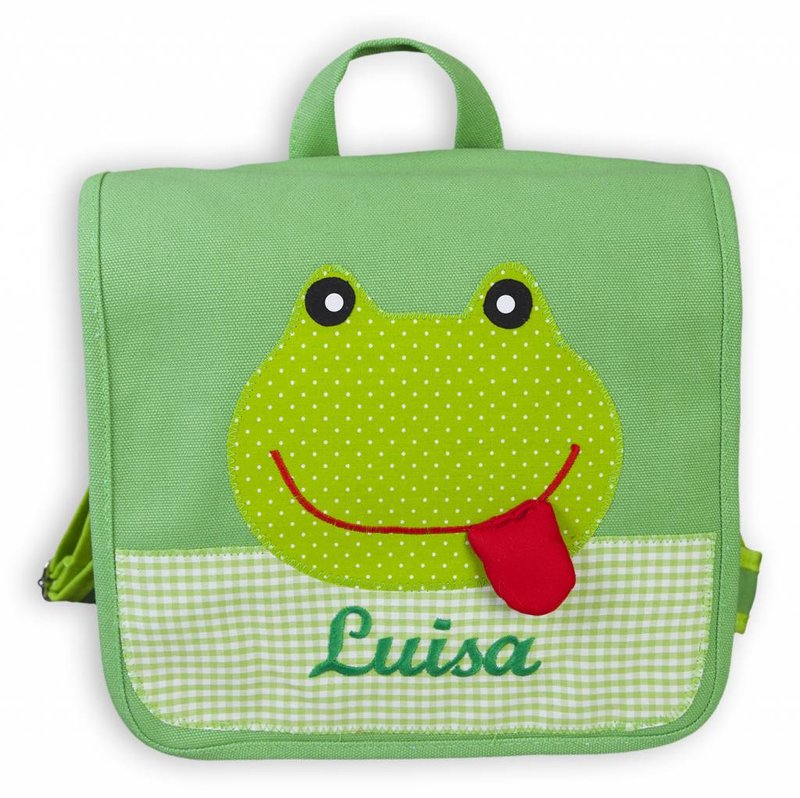 crêpes suzette Kindergartentasche / Rucksack mit Namen bestickt. Frosch , Farbe: Grün