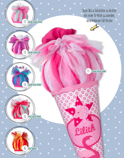 crêpes suzette Tüll für Schultüte, Stoffschultüte Tüll, Farbe: pink, rosa, lila