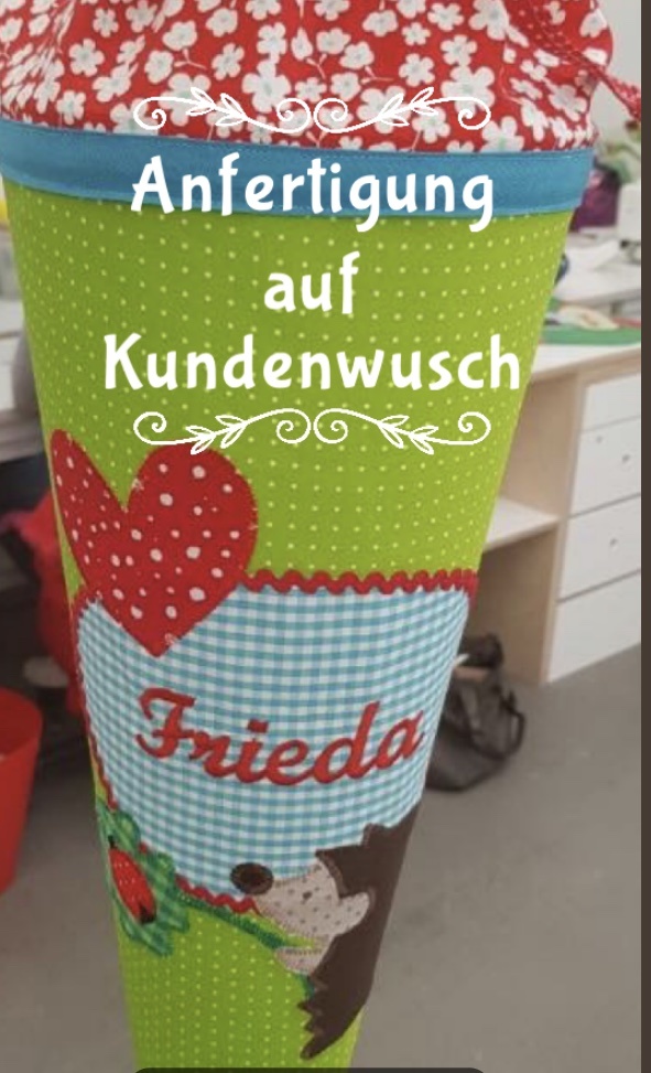 crêpes suzette Schultüte aus Stoff nach Deinen Wünschen genäht , suche alles selber aus – Variante: mit Wunschnamen