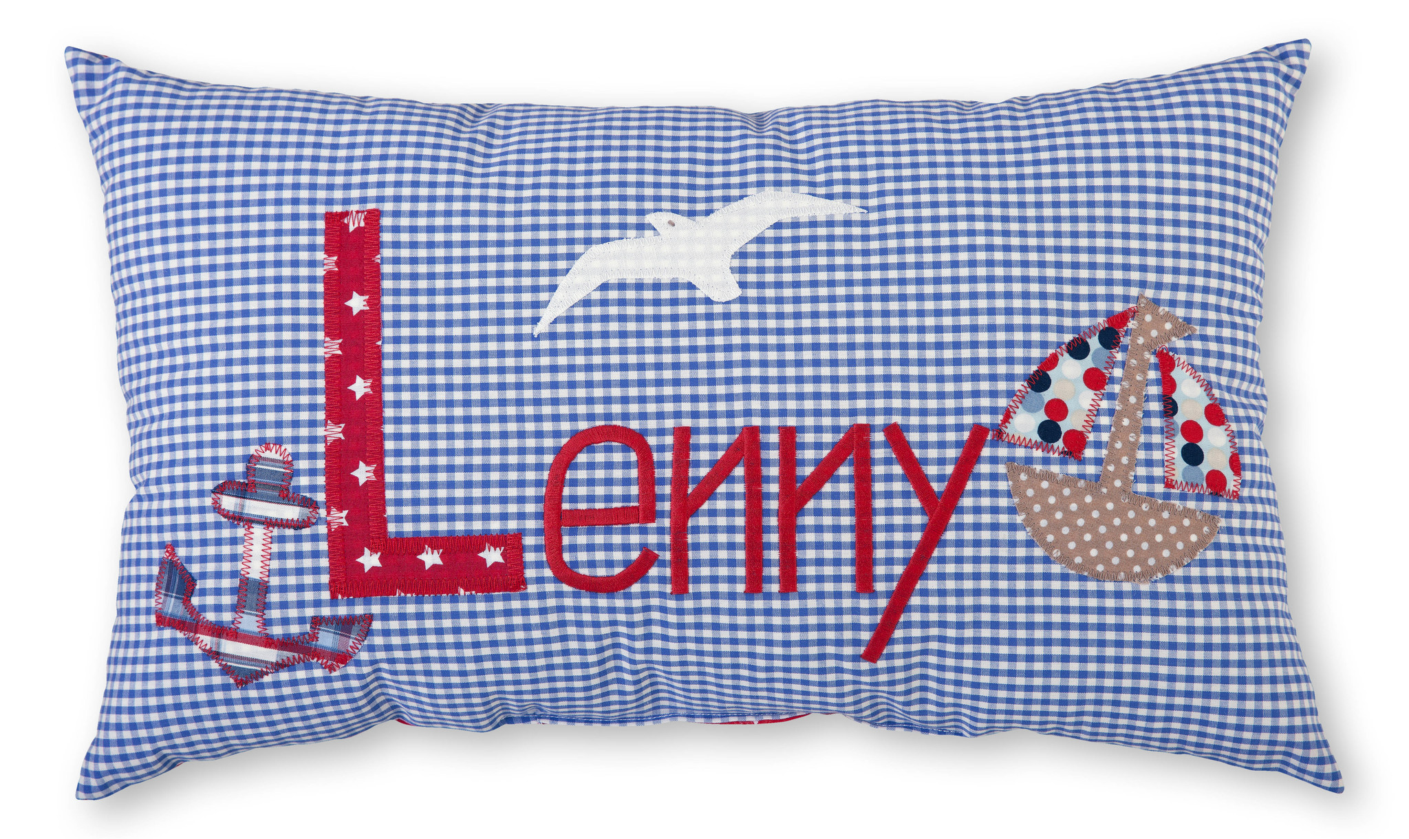 crêpes suzette Namenskissen Marine, Farbe: Blau kariert