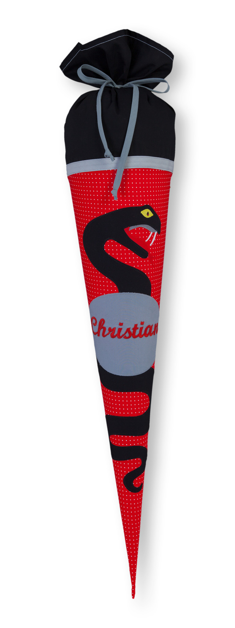 crêpes suzette Schultüte aus Stoff,Schlange Farbe : Schwarz  Rot – Variante: mit Wunschnamen