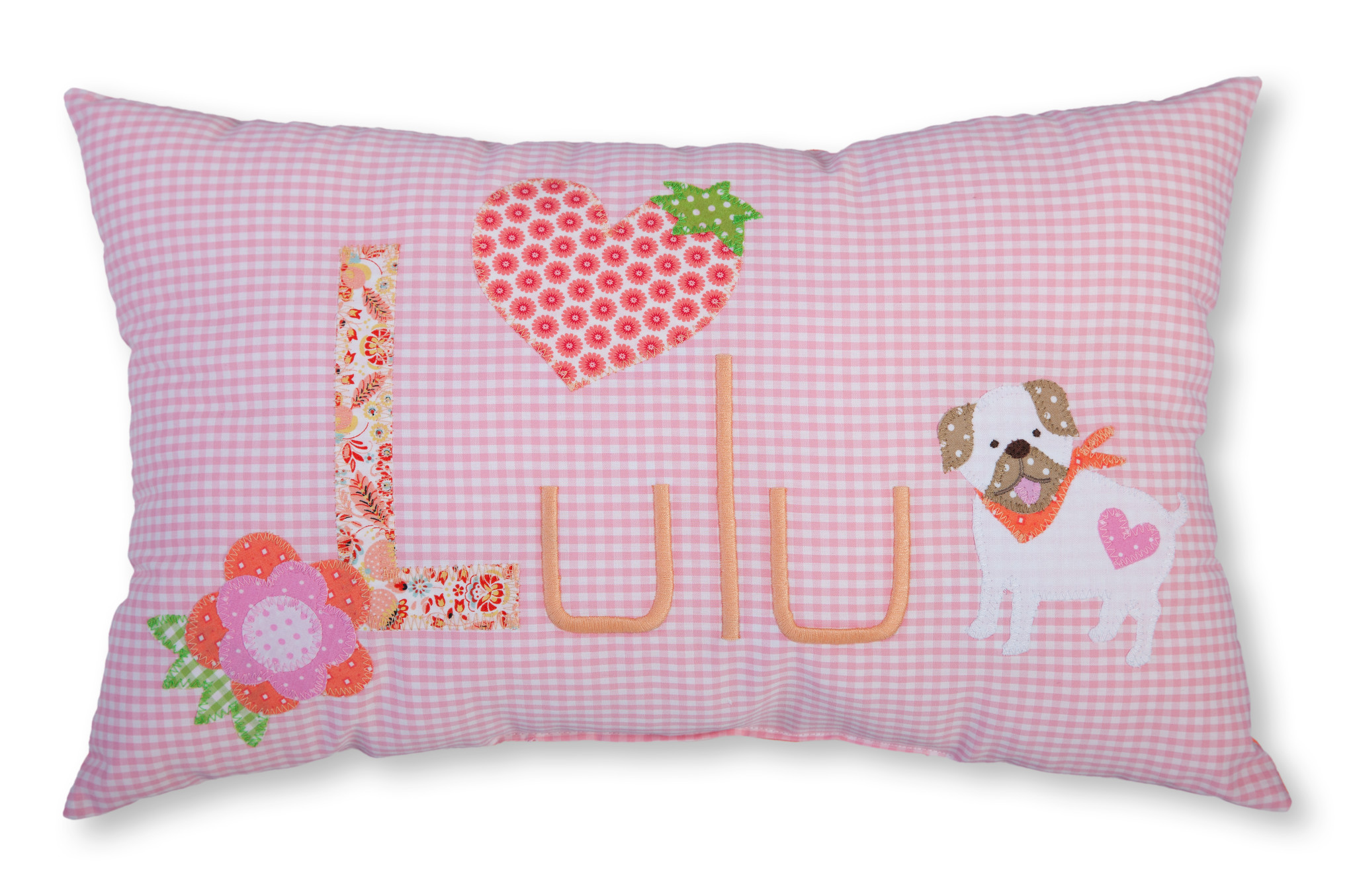 crêpes suzette Namenskissen Hund für Mädchen zur Taufe, Farbe: Rosa Apricot