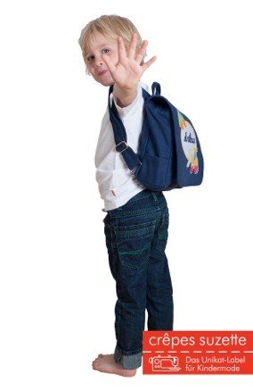 crêpes suzette Kindergartentasche / Rucksack mit Namen bestickt. Müllauto
