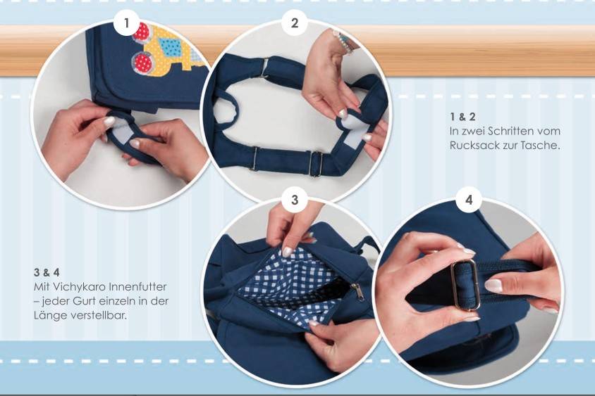 crêpes suzette Kindergartentasche mit Namen bestickt, Motiv: Einhorn, Farbe : Dunkelblau