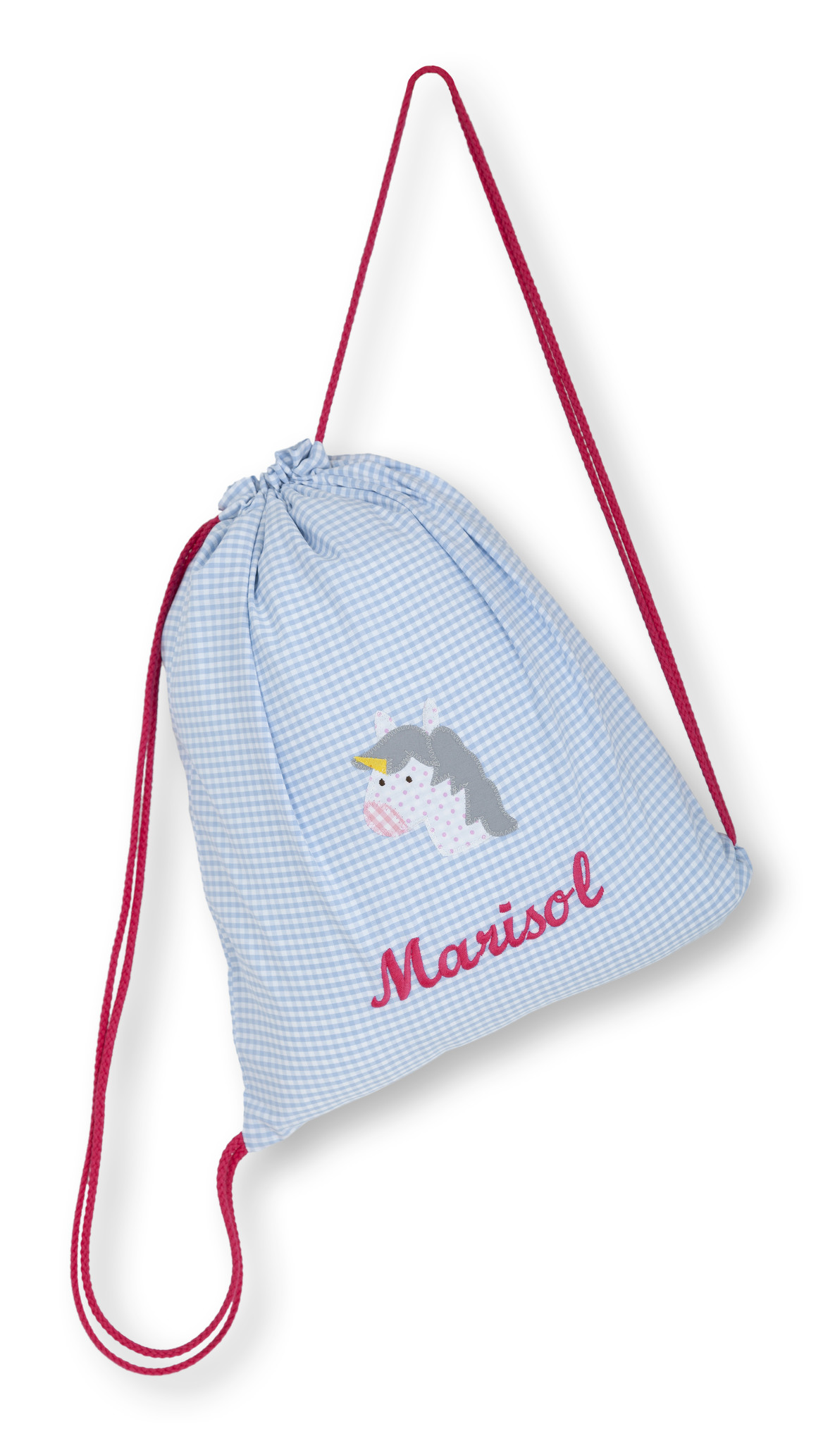 Turnbeutel mit Namen bestickt, Motiv Einhorn