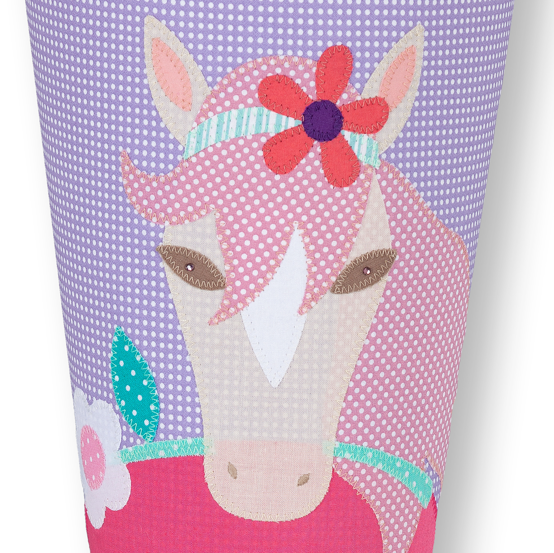 crêpes suzette Schultüte aus Stoff,  Pferd und Blumen für Mädchen, Farbe: Flieder, Bunt – Variante: mit Wunschnamen