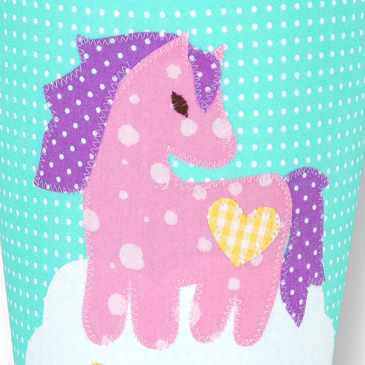 crêpes suzette Schultüte aus Stoff Pony und Sterne für Mädchen, Farbe: Mint und Glitzerstoff – Variante: mit Wunschnamen