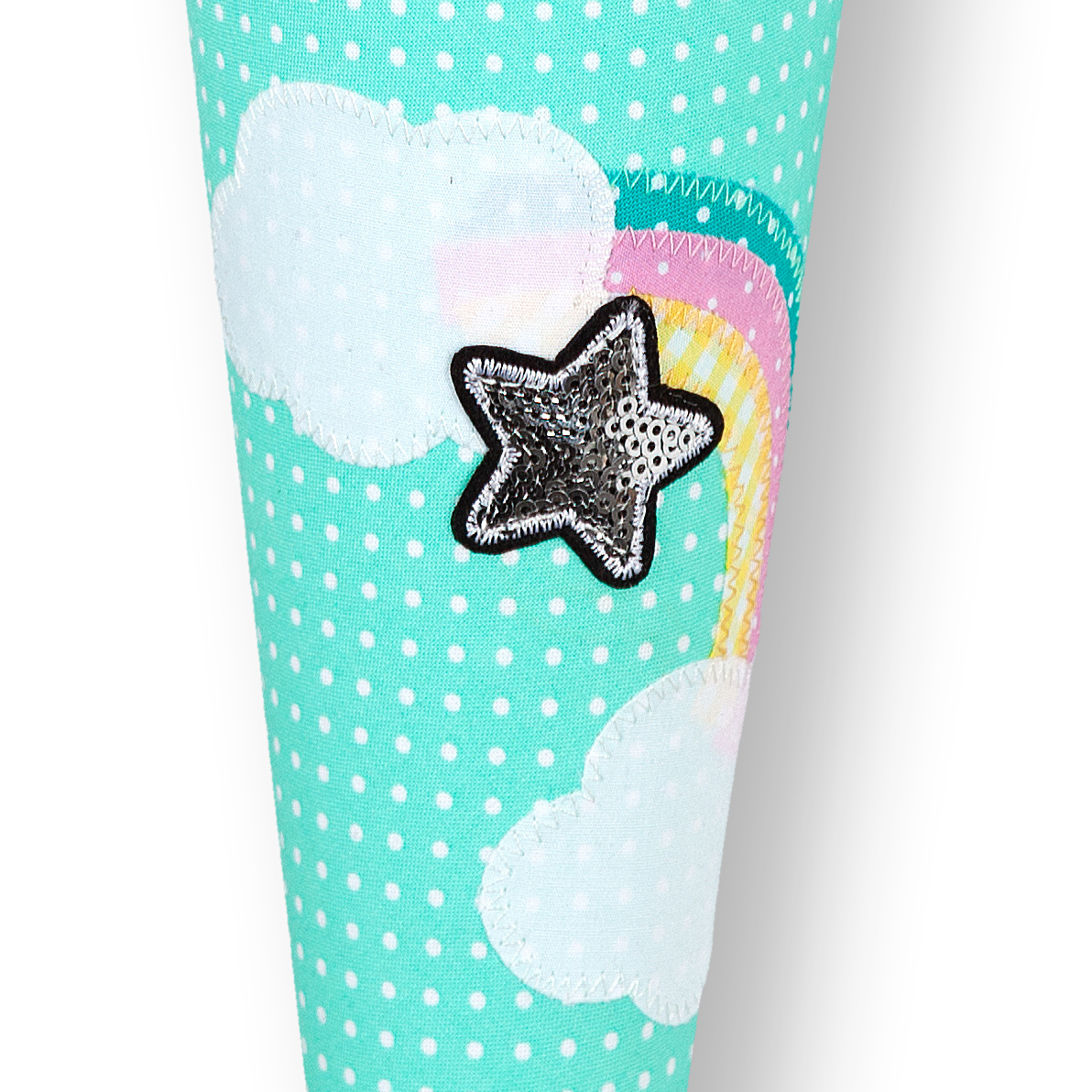 crêpes suzette Schultüte aus Stoff Pony und Sterne für Mädchen, Farbe: Mint und Glitzerstoff – Variante: mit Wunschnamen