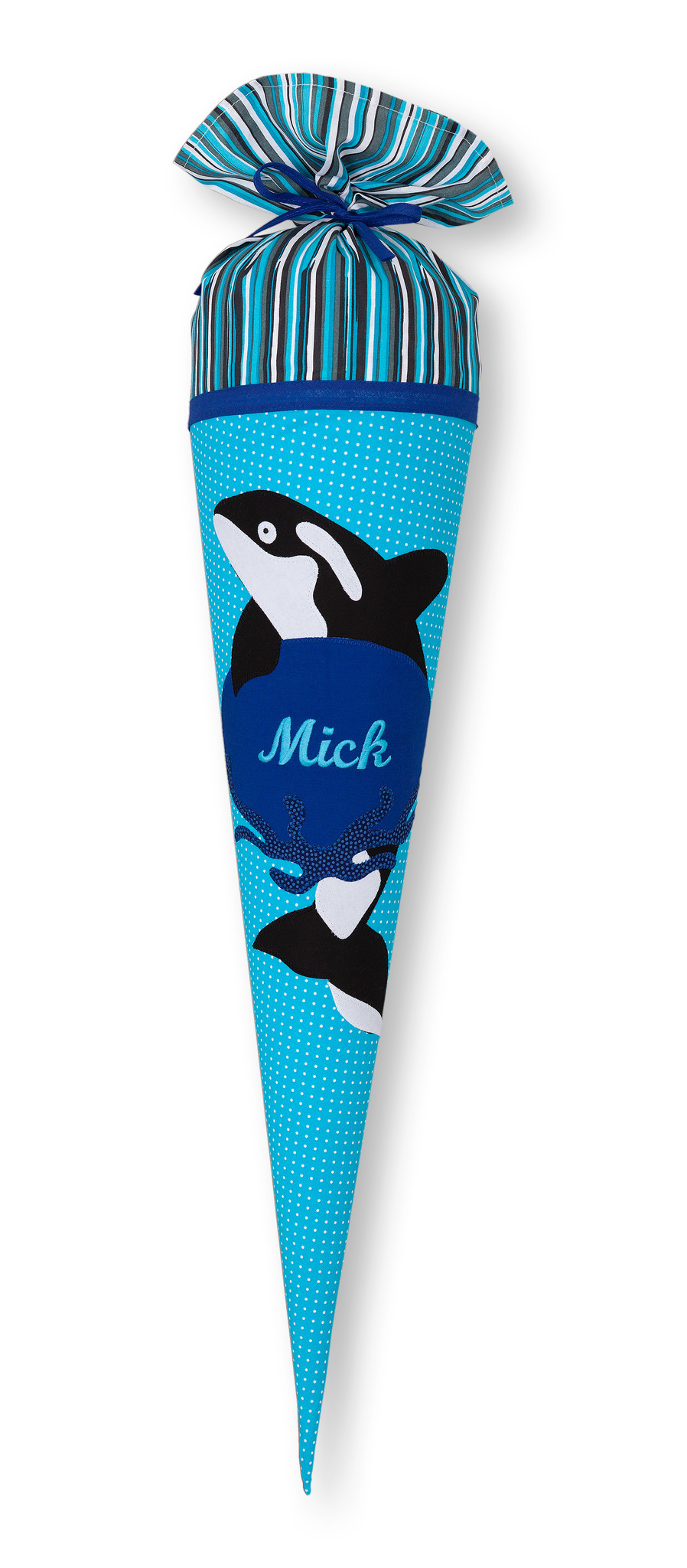 crêpes suzette Stoffschultüte in Hand gearbeitet für eine tollen ersten Schultag, Motiv Orka Wal – Variante: mit Wunschnamen