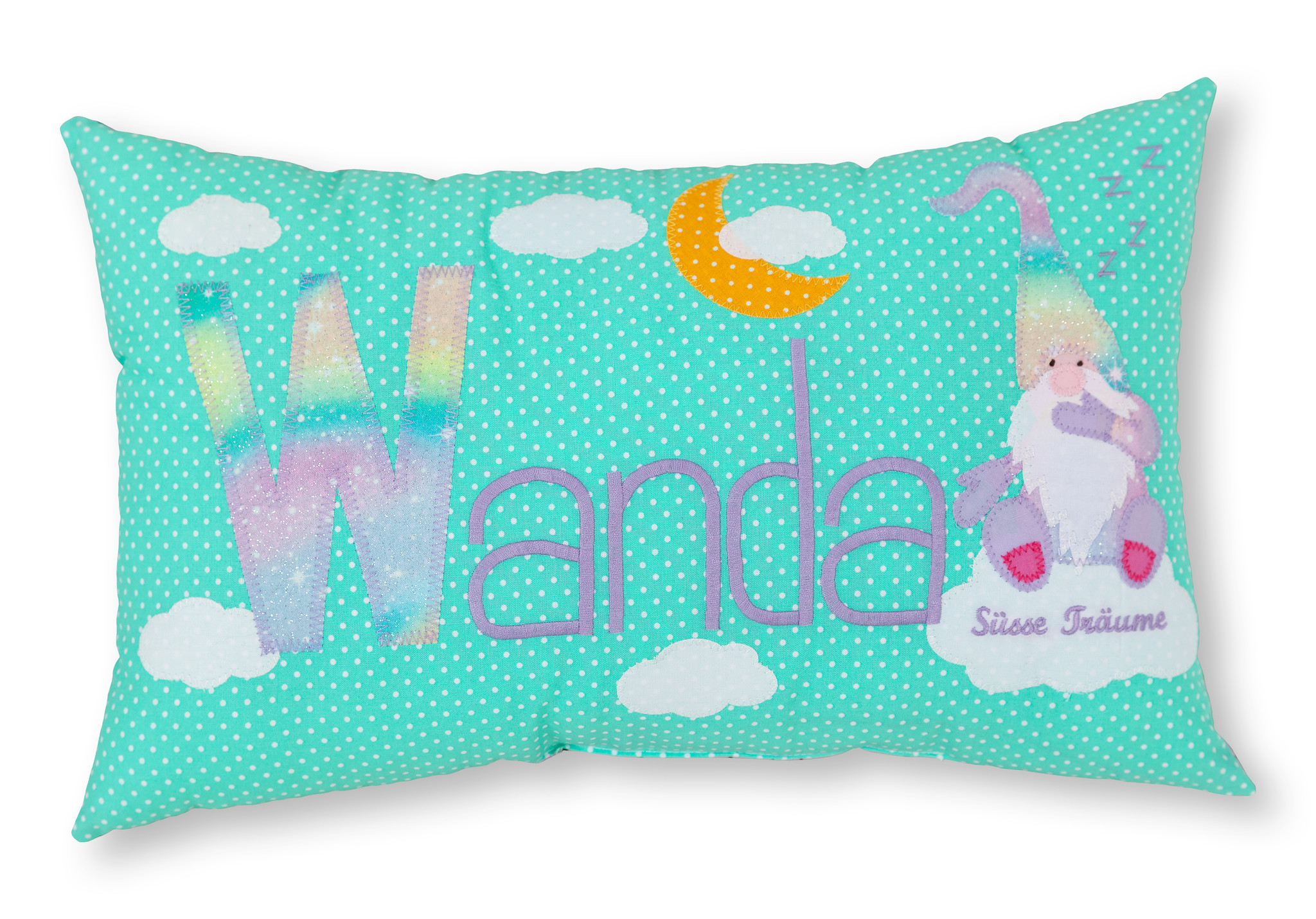 crêpes suzette Wichtelkissen als Geschenk mit Namen bestickt, für einen guten Schlaf