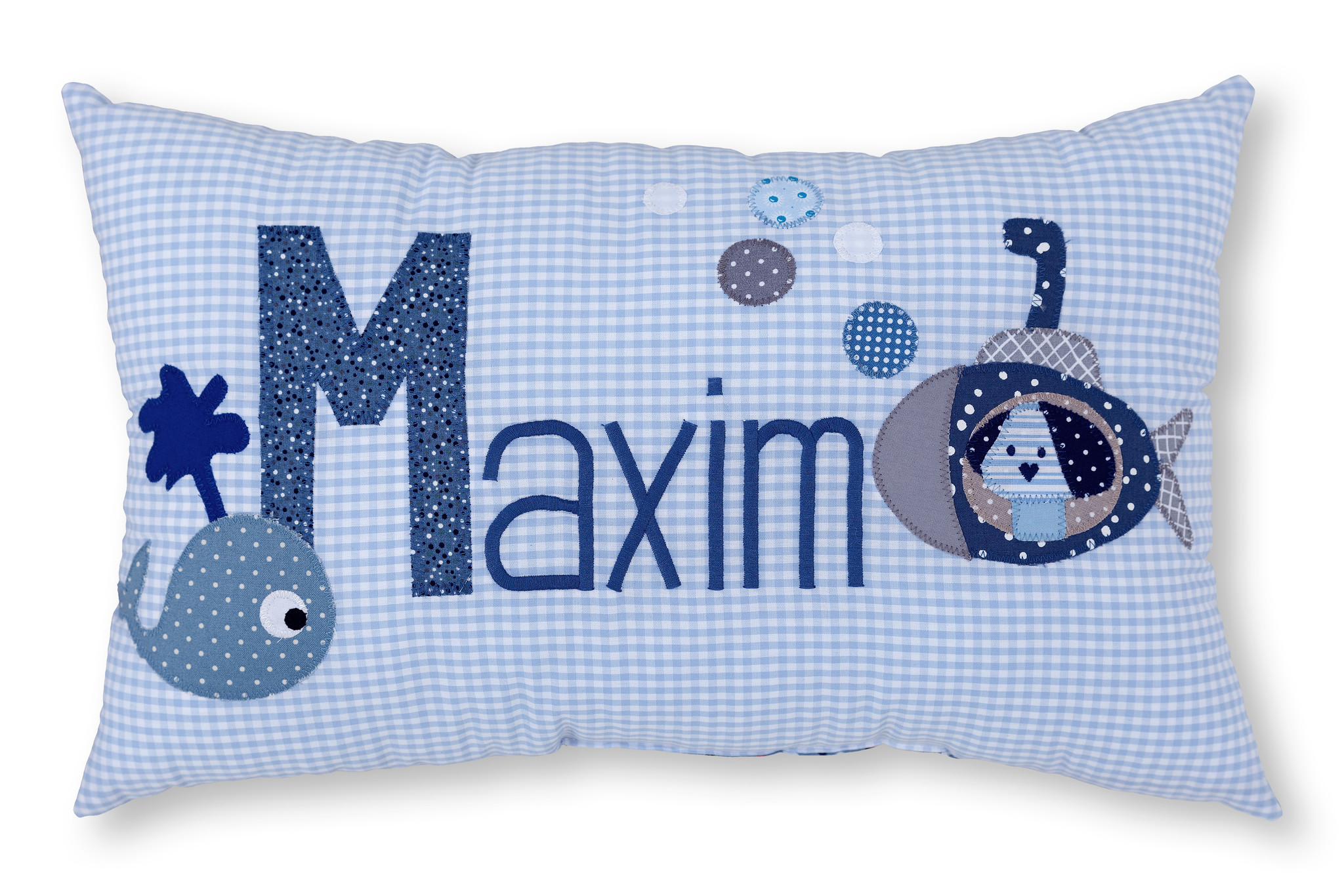 crêpes suzette Namenskissen mit Wal und U-Boot, ein tolles Geschenk für alle Unterwasserfans