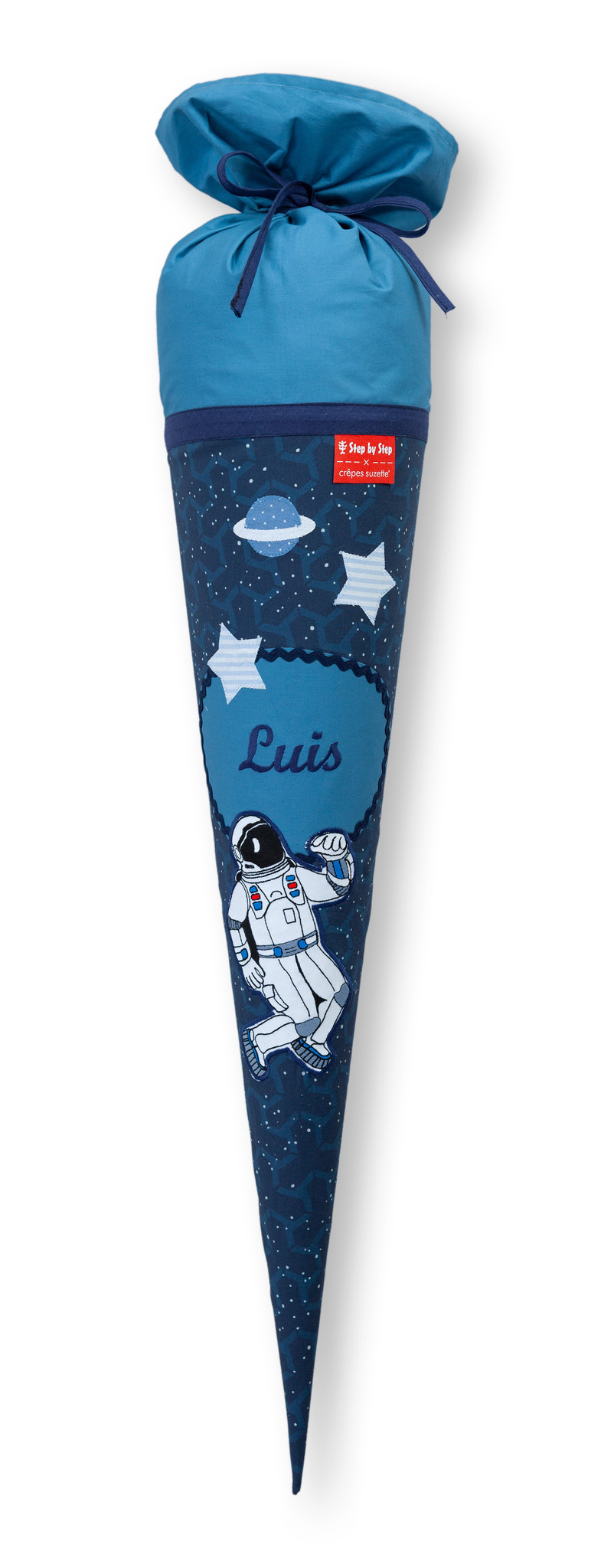 crêpes suzette Stoffschultüte passend zu Step by Step Schulranzen Star Astronaut Cosmo, bestickt mit Wunschnamen – Variante: mit Wunschnamen
