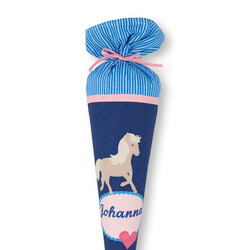 crêpes suzette Schultüte aus Stoff, Motiv Pferd in Blau