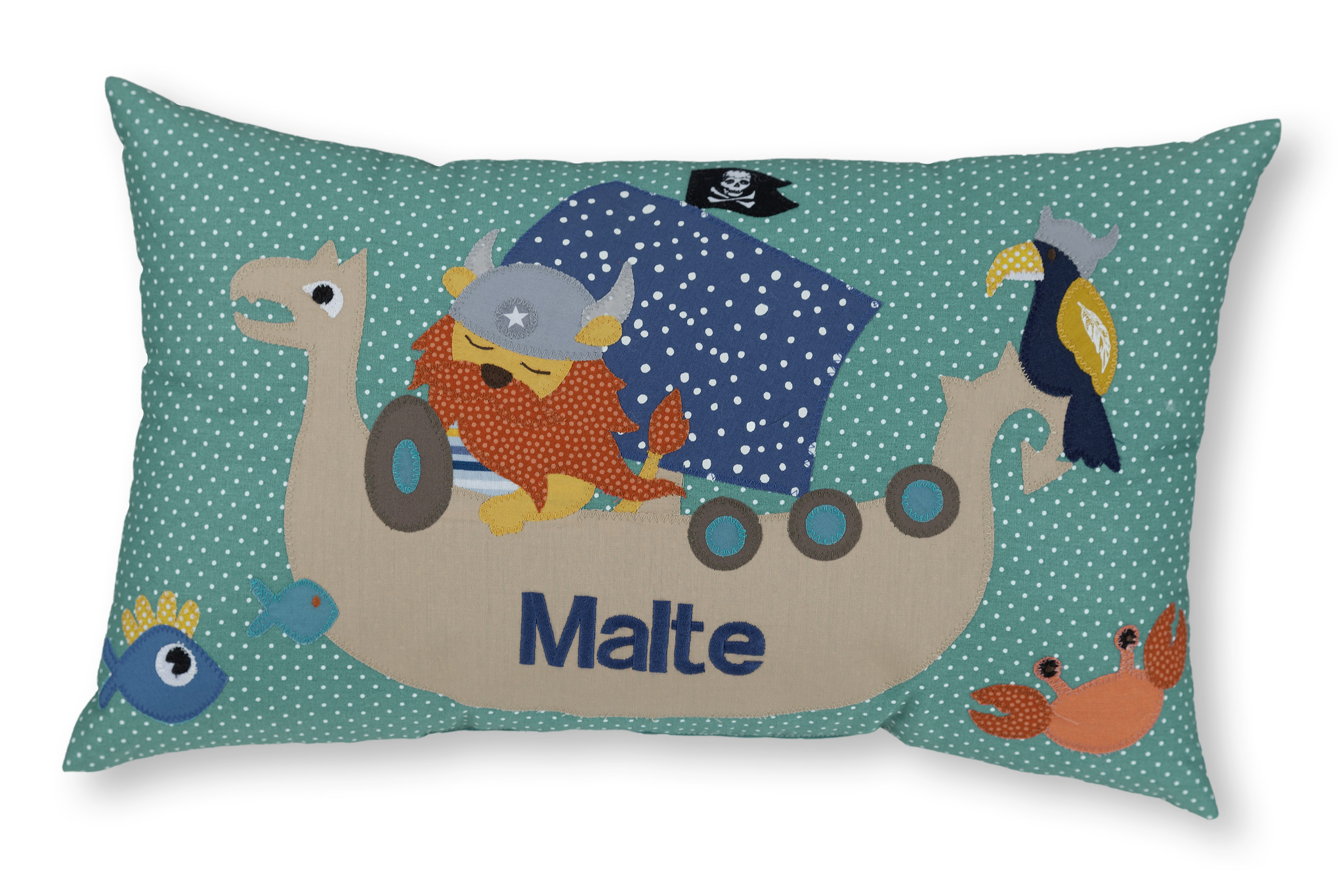 crêpes suzette Namenskissen mit Wikingerschiff in Pudergün