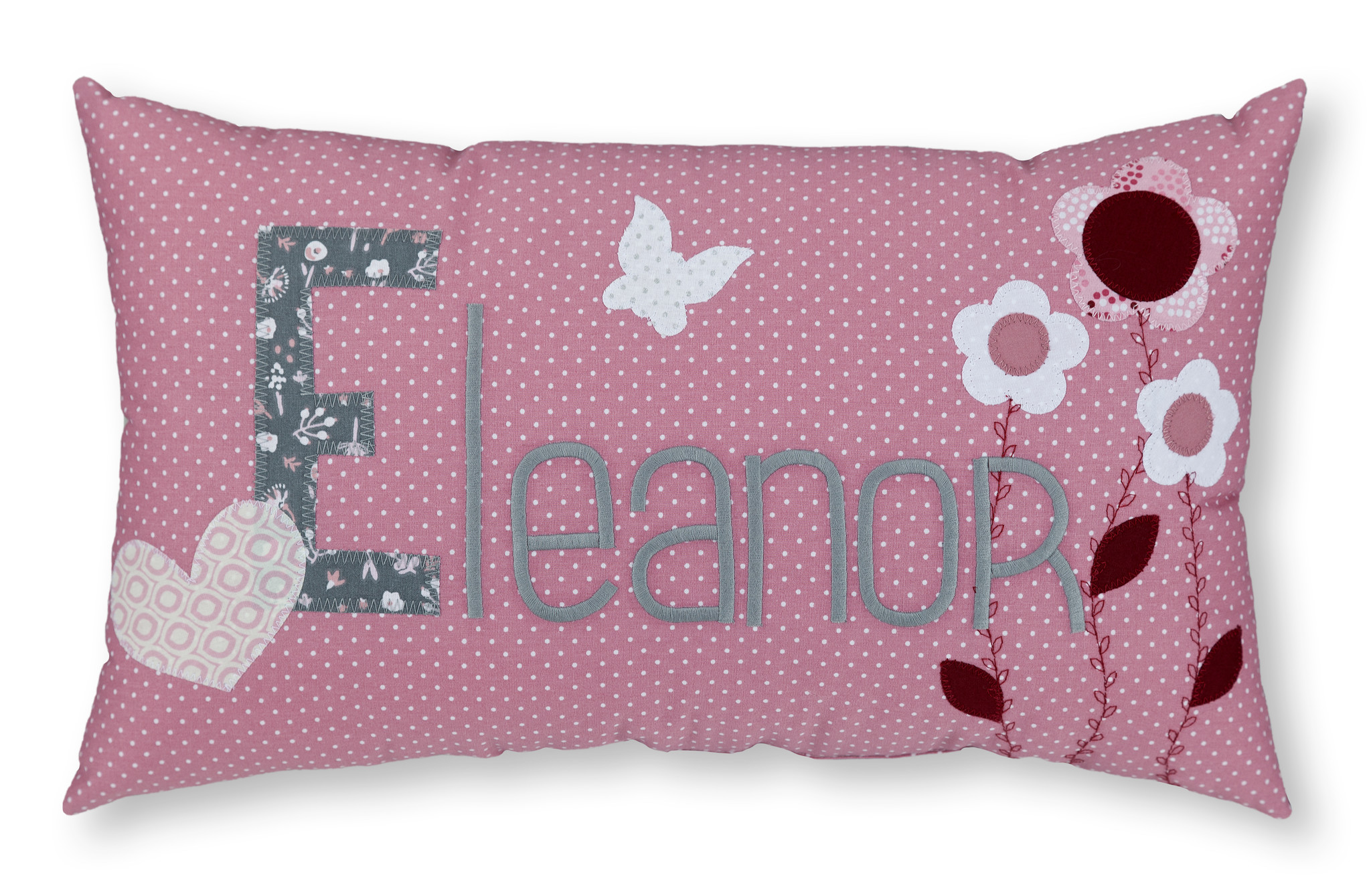 crêpes suzette Namenskissen zur Geburt mit Blumen und Herz als einzigartiges Geschenk