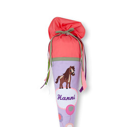 crêpes suzette Schultüte aus Stoff passend zu Ergobag BlütenzauBär, Flieder mit Pferd
