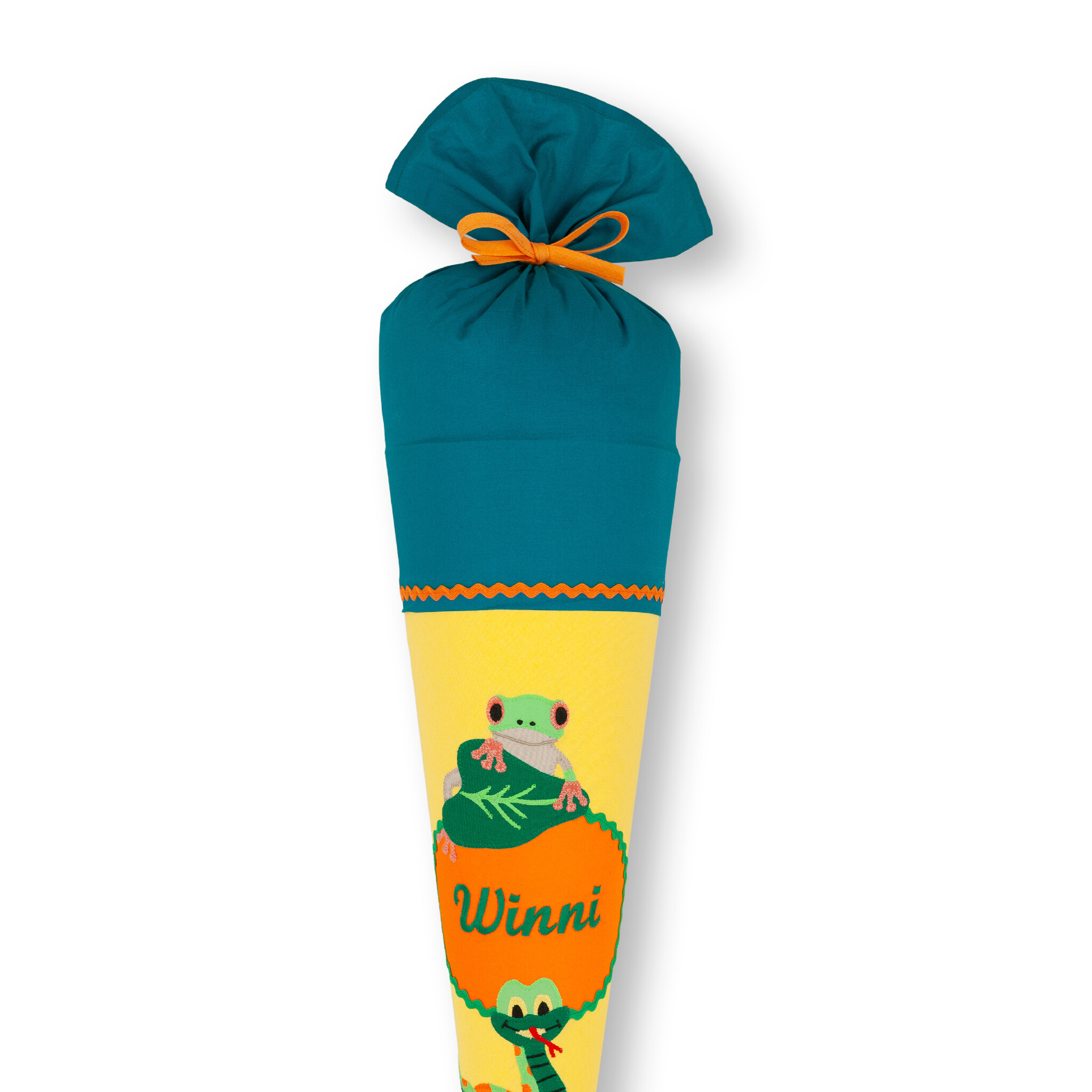 Schultüte aus Stoff mit Frosch und Schlange