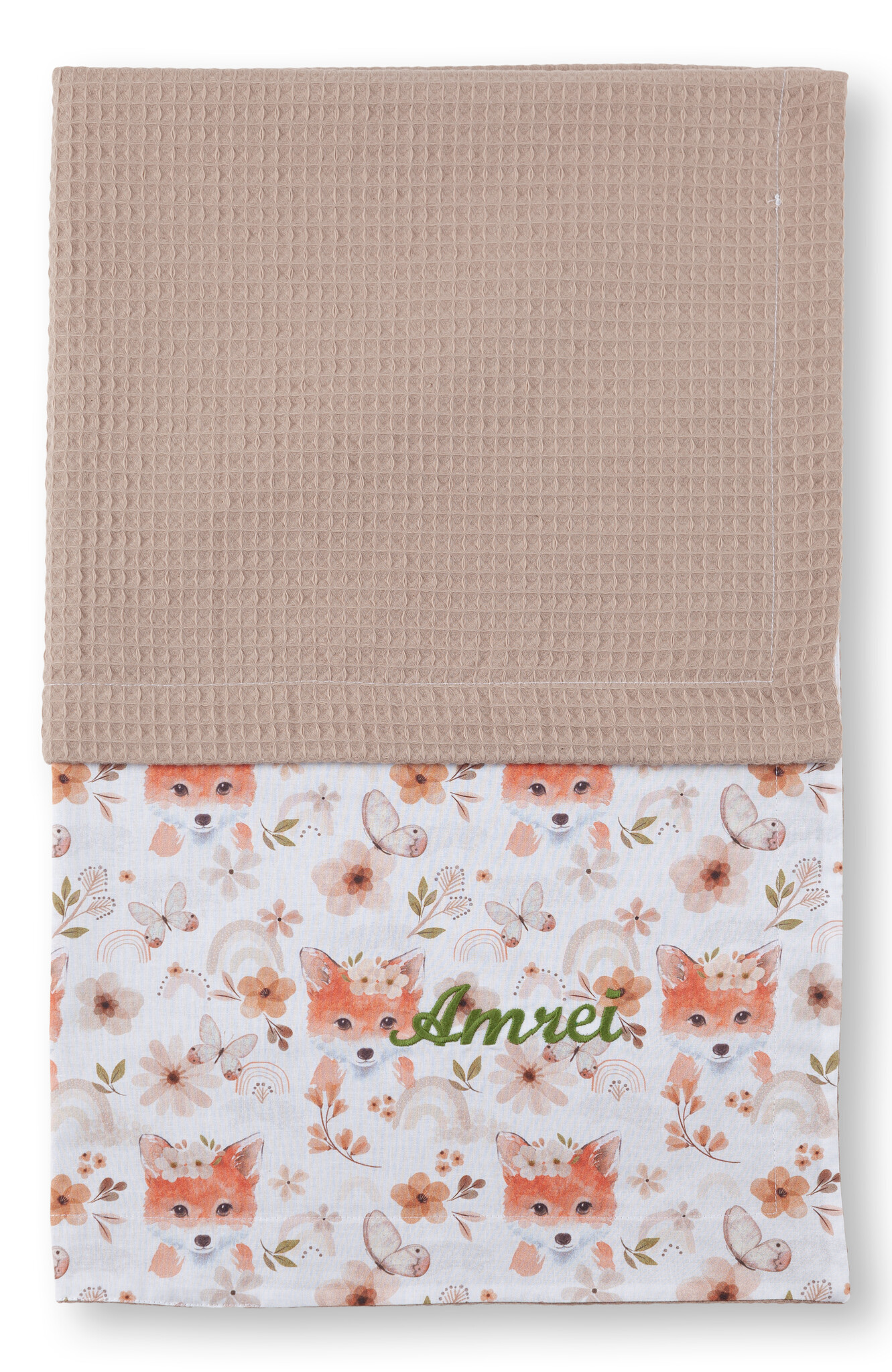 crêpes suzette Wende-Decke aus Baumwollstoff und Waffelpique – Maße: 50 x 70, Fütterung: ohne Fütterung