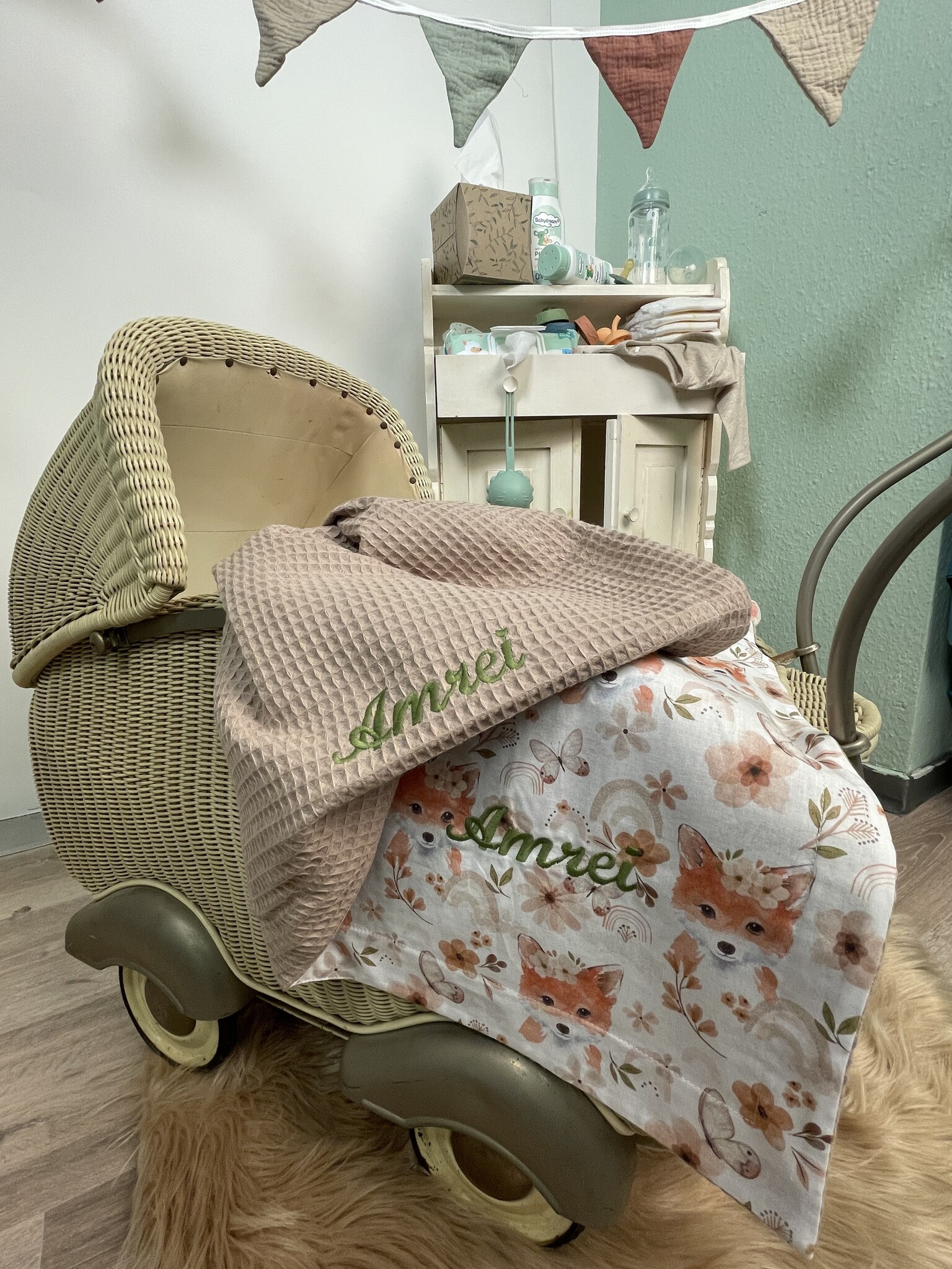 crêpes suzette Wende-Decke aus Baumwollstoff und Waffelpique – Maße: 50 x 70, Fütterung: ohne Fütterung