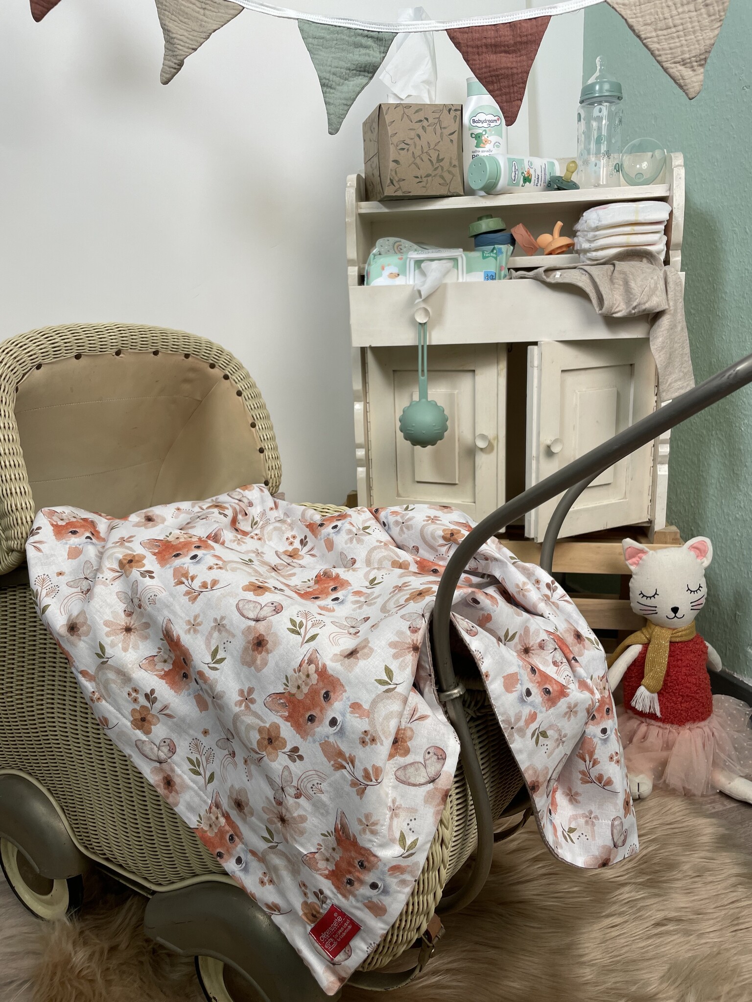 crêpes suzette Wende-Decke aus Baumwollstoff und Waffelpique – Maße: 50 x 70, Fütterung: ohne Fütterung