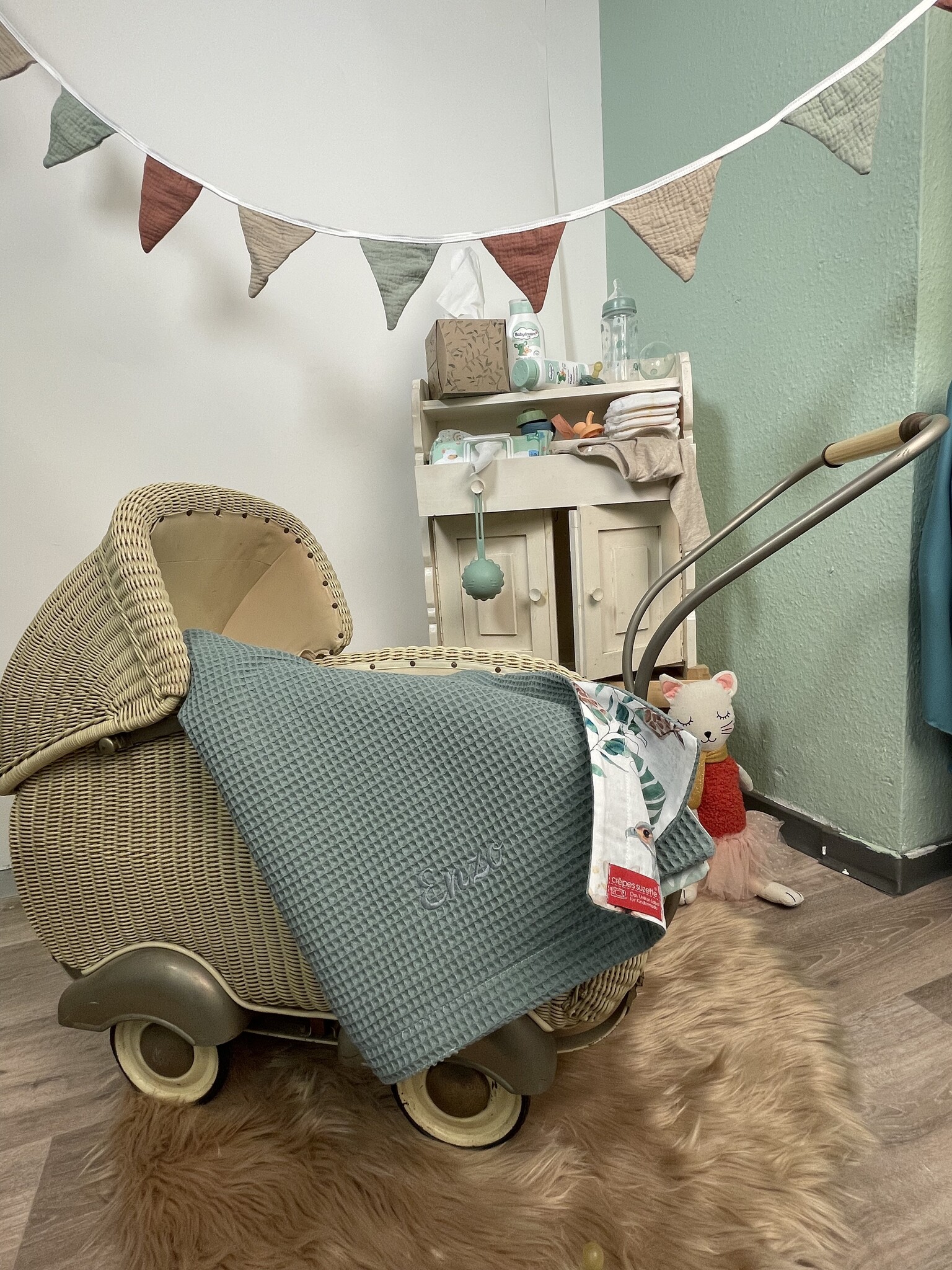 crêpes suzette Wende-Decke aus Baumwollstoff und Waffelpique – Maße: 50 x 70, Fütterung: ohne Fütterung