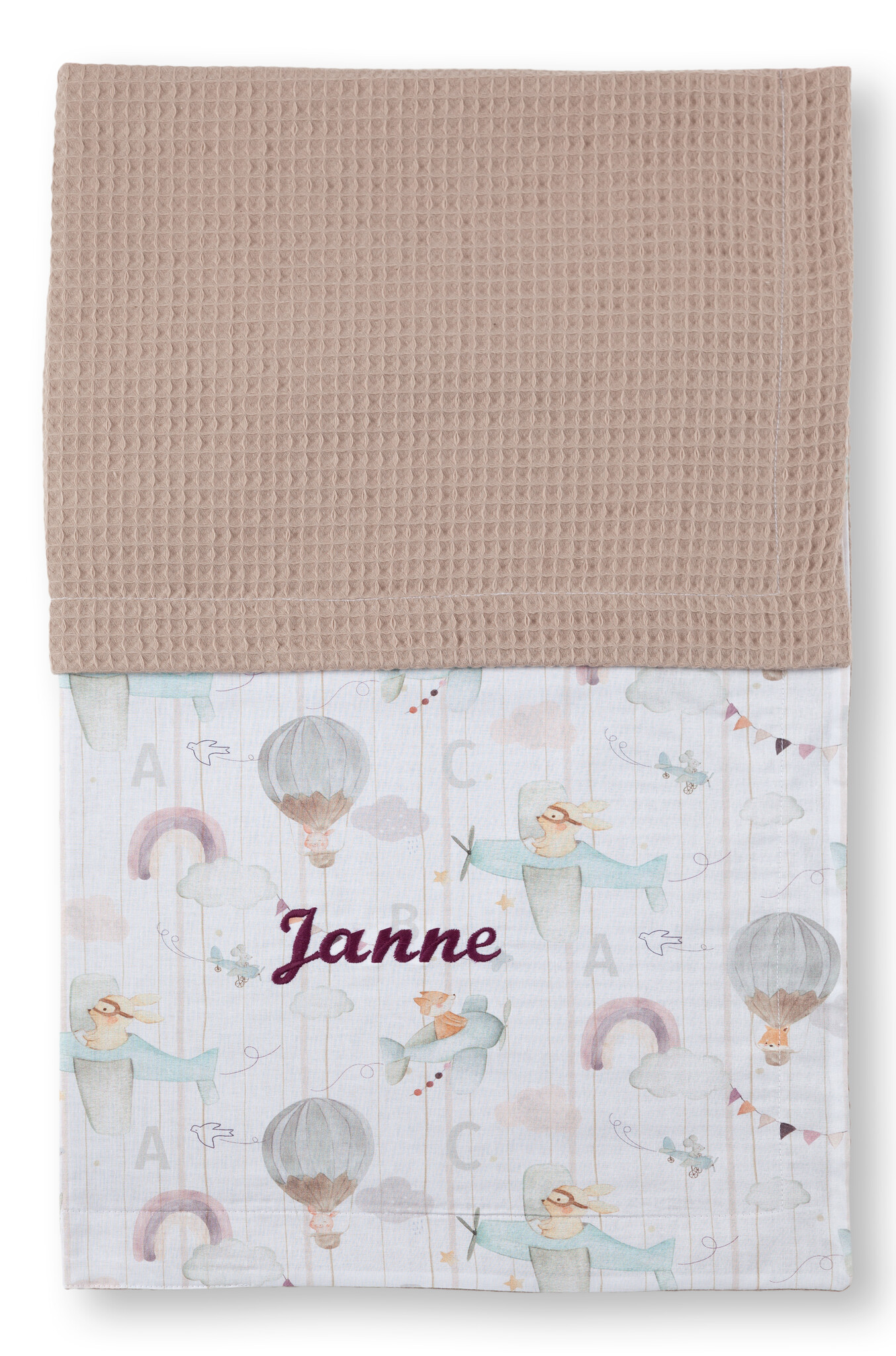 crêpes suzette Wende-Decke aus Baumwollstoff und Waffelpique – Maße: 50 x 70, Fütterung: ohne Fütterung