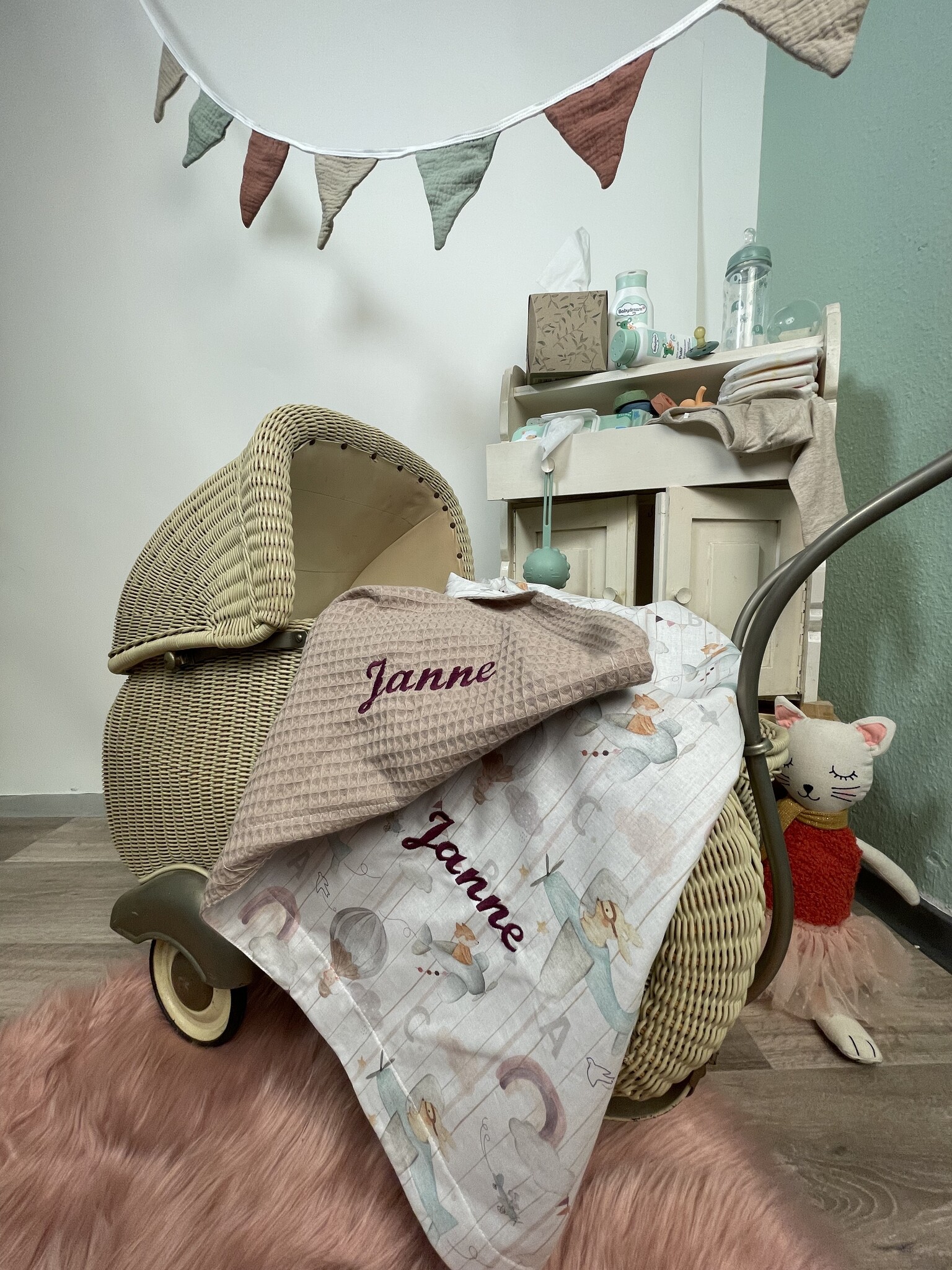 crêpes suzette Wende-Decke aus Baumwollstoff und Waffelpique – Maße: 50 x 70, Fütterung: ohne Fütterung