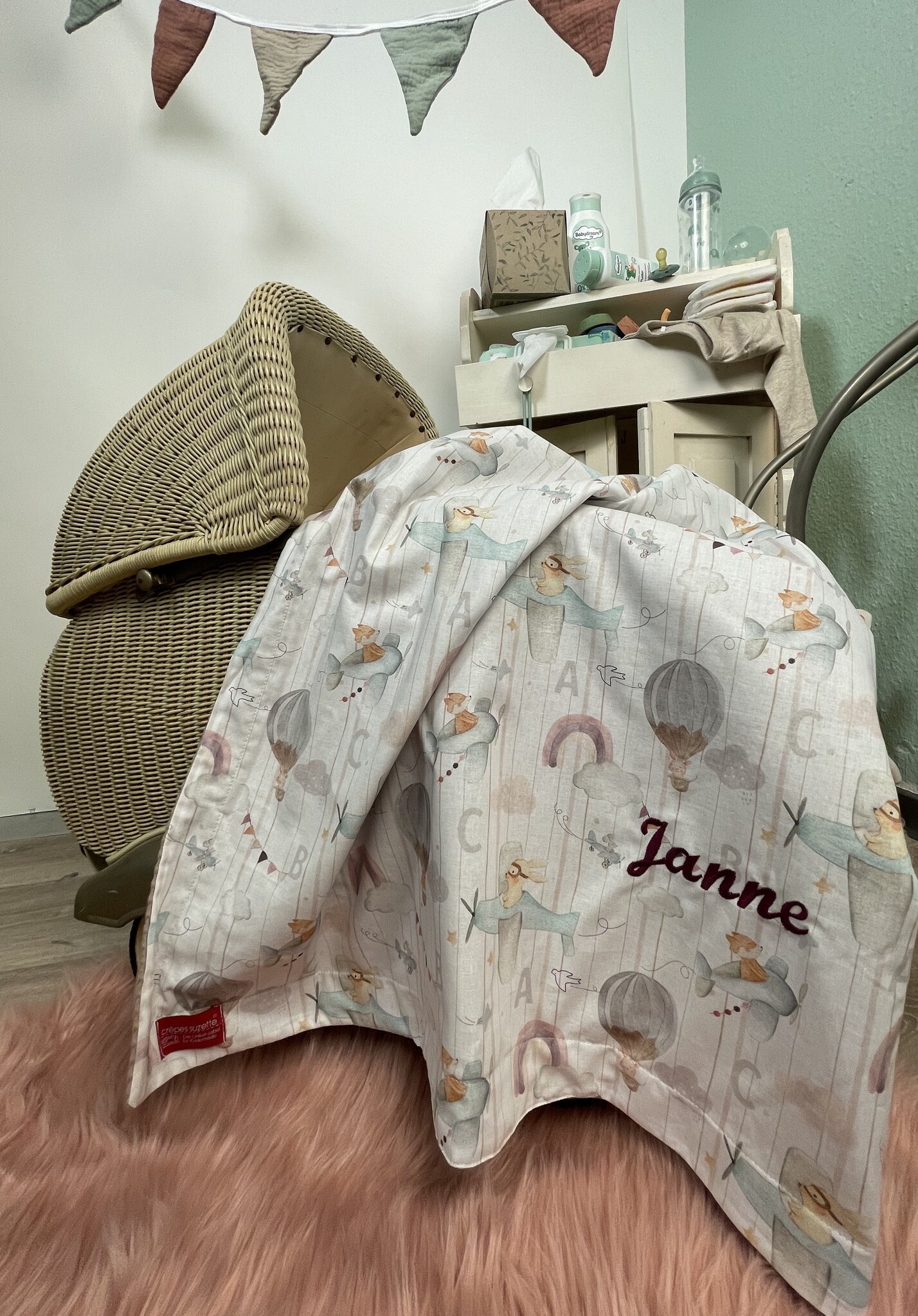 crêpes suzette Wende-Decke aus Baumwollstoff und Waffelpique – Maße: 50 x 70, Fütterung: ohne Fütterung