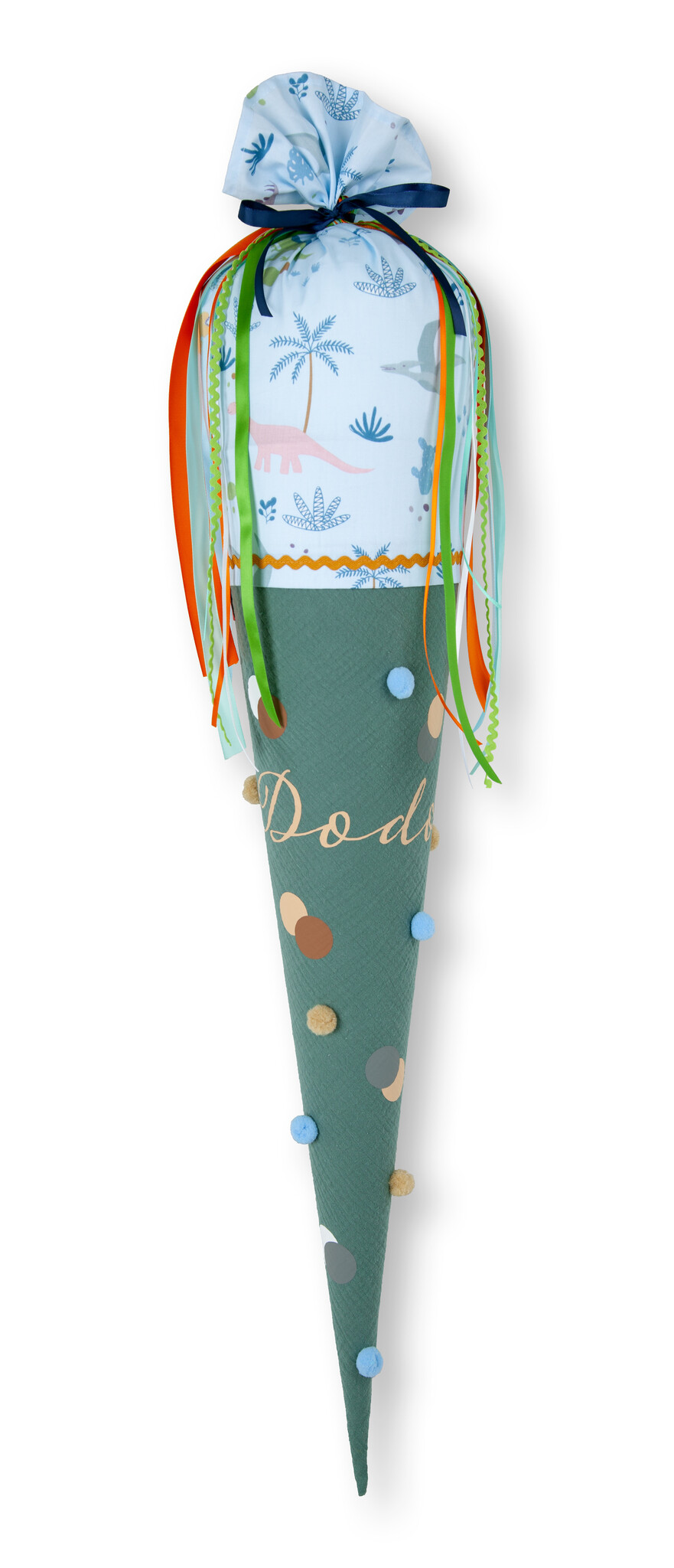 crêpes suzette Bommeltüte zum Schulstart genäht aus Musselin mit vielen tollen Bommeln – Variante: mit Wunschnamen