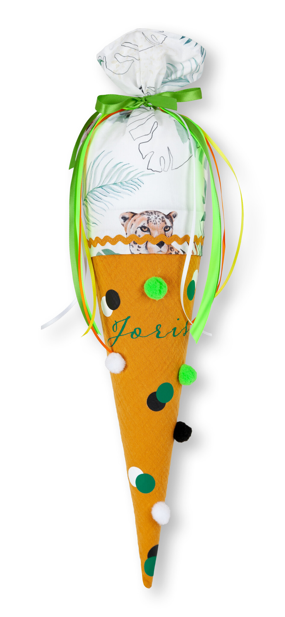 crêpes suzette Schultüte für Geschwister aus Musselin mit Dschungelmotiv – Varianten: mit Motiv und Namensbestickung