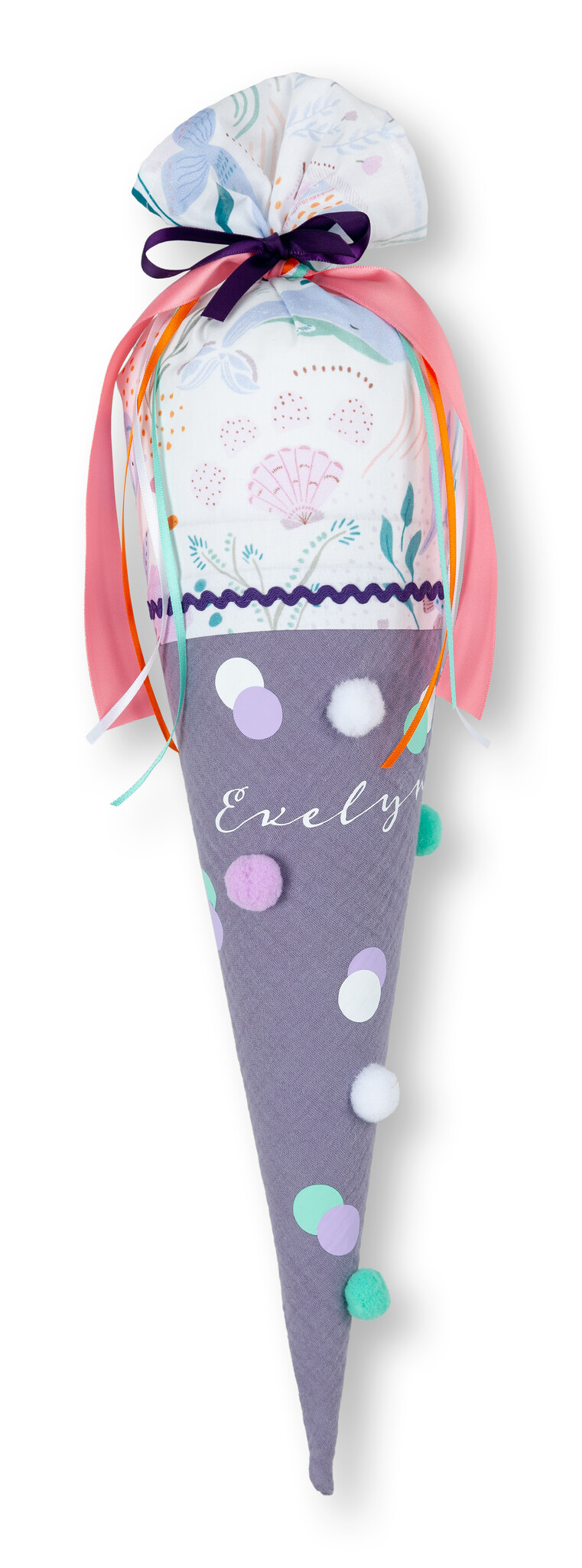 crêpes suzette Schultüte für Geschwister aus Musselin mit Wal-Motiv – Varianten: mit Motiv und Namensbestickung