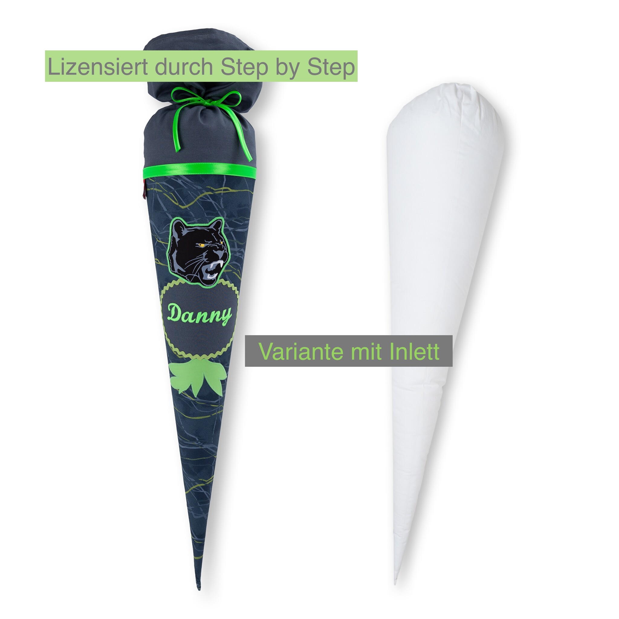 crêpes suzette Stoffschultüte passend zu Step by Step Schulranzen Danger Cat Chiko, bestickt mit Wunschnamen – Variante: mit Wunschnamen