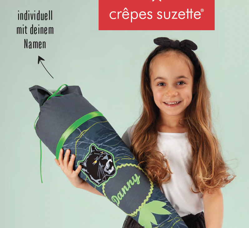 crêpes suzette Stoffschultüte passend zu Step by Step Schulranzen Danger Cat Chiko, bestickt mit Wunschnamen – Variante: mit Wunschnamen