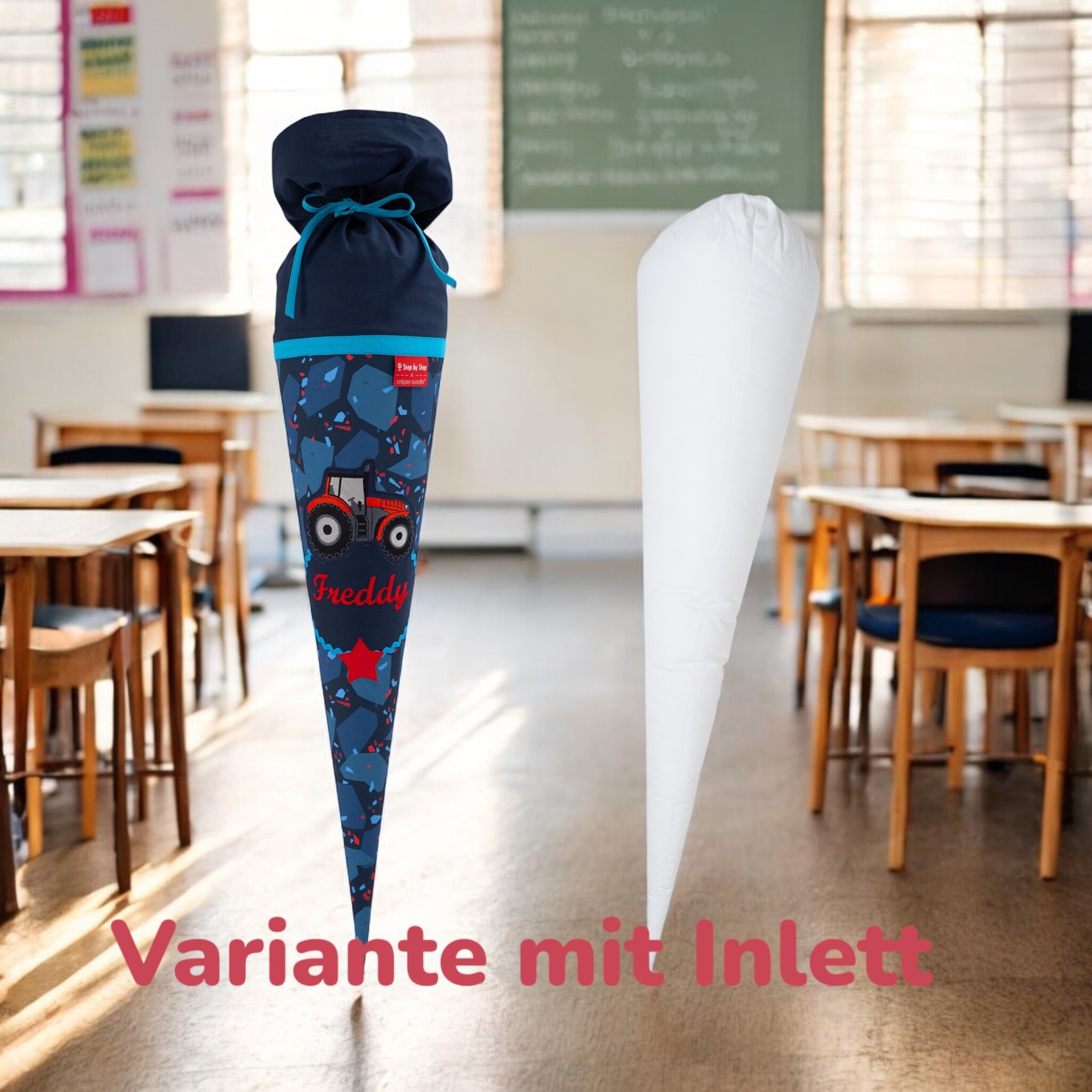 crêpes suzette Stoffschultüte passend zu Step by Step Schulranzen Traktor Freddy I bestickt mit Wunschnamen – Variante: mit Wunschnamen